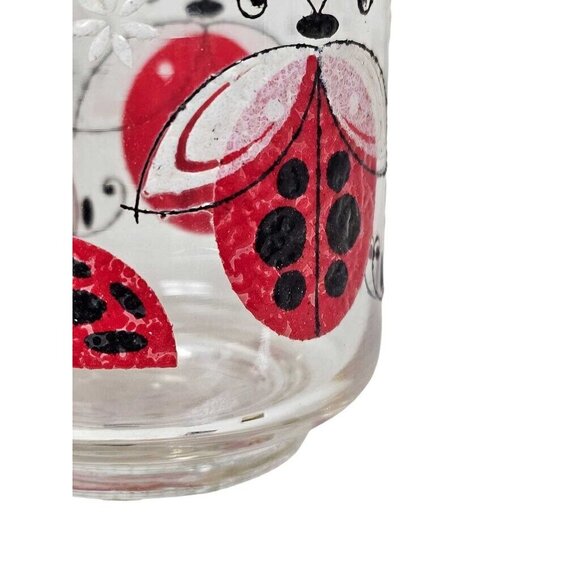 Vintage Clear Drinking Glass w/ Handpainted Ladybug & Floral Design - Picture 4 of 6